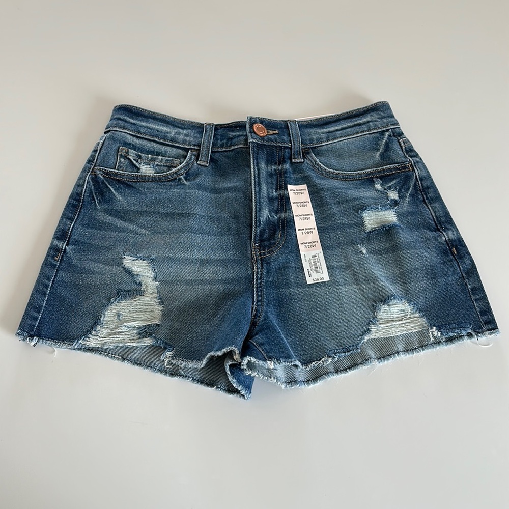 SO New High Rise Destructive Mom Jean Shorts